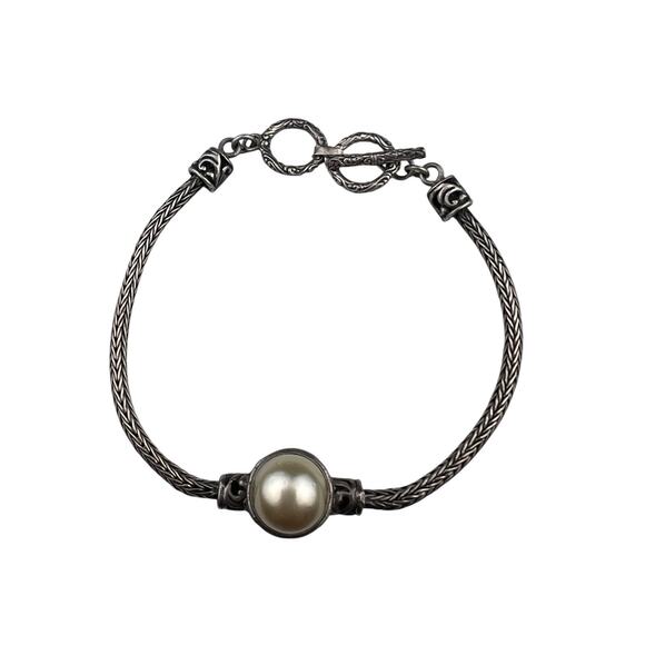 Sterling Silver Wheat Chain Bracelet Toggle Clasp 7.25" or 7.75" Golden Pearl - Picture 1 of 8
